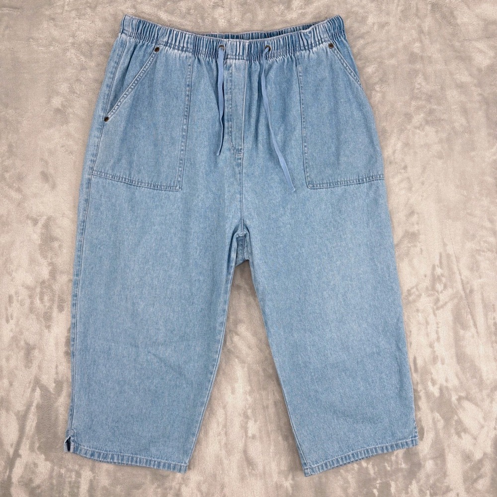 Classic Elements Capri Pants Women 18W Light Wash Denim Drawstring Elastic Waist